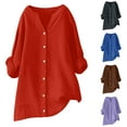 thumbnail image 1 of Dazajoo Women's Plus Size Long Sleeve Linen Tops Summer Button Down Solid Color Tunics 2025 Casual V Neck Shirts,Purple,XL, 1 of 4
