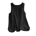 thumbnail image 1 of Dazajoo Womens Cotton Linen Vest 2024 Summer Basic Solid Color Plus Size Sleeveless Tanks Casual Fashion Button Round Neck Tank Tops for Women,Black,L, 1 of 6