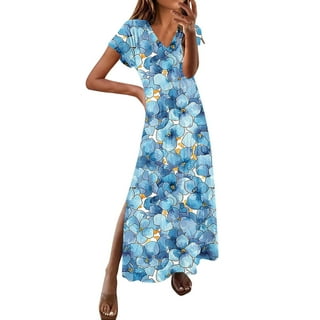 ワンピース Slit Sleeve Floral Print Dress Dresses for Women 2024 Short Sleeve Floral Print Knot Front