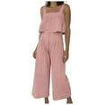 thumbnail image 1 of Dazajoo Womens Fashion Cotton Linen 2 Piece Set Square Neck Sleeveless Tank Tops Matching Long Button Pants Suits for Women 2024 Summer Fashion Basic Solid Color Baggy Casual Outfits,Pink,M, 1 of 8