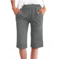 thumbnail image 1 of Dazajoo Womens Faux Denim Bermuda Shorts Casual Elastic Waist Knee Length Shorts with Pockets Lightweight Stretchy Beachwear,Gray,L, 1 of 5