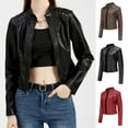 thumbnail image 1 of Dazajoo Womens Faux Leather Zip Up Moto Biker Jacket Stand Collar with Stitching Detail Short Riveted Jacket,Black,M, 1 of 8