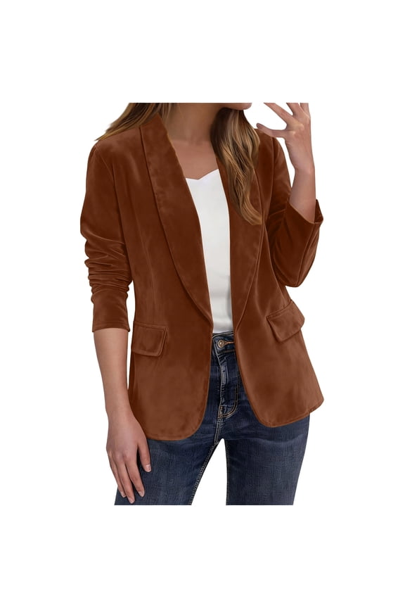 Womens Faux Suede Blazers Long Sleeve Open Front Lapel Blazer Business Casual Work Office Suit Jackets,Coffee,M