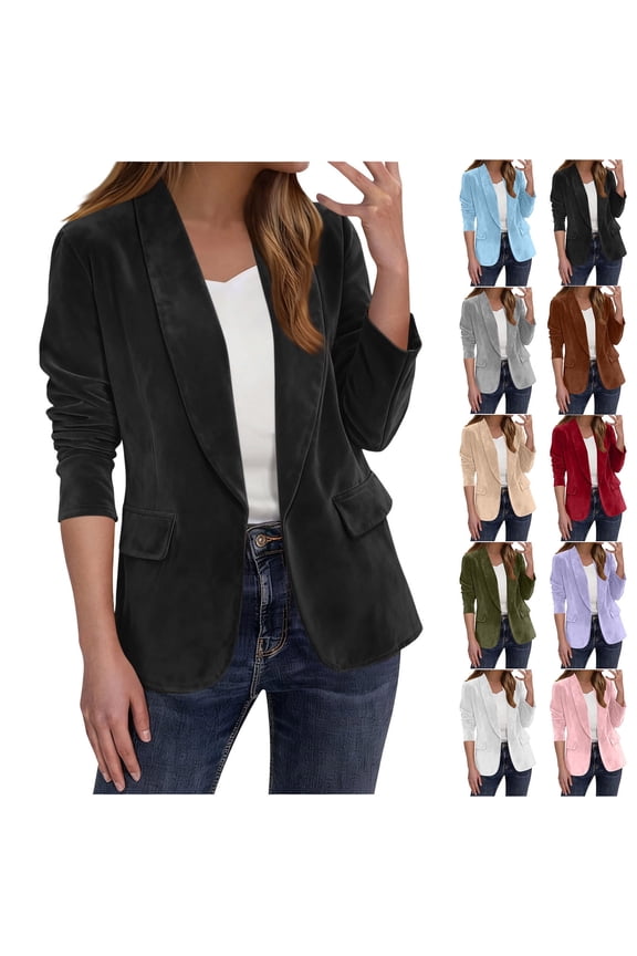 Womens Faux Suede Blazers Long Sleeve Open Front Lapel Blazer Business Casual Work Office Suit Jackets,White,S