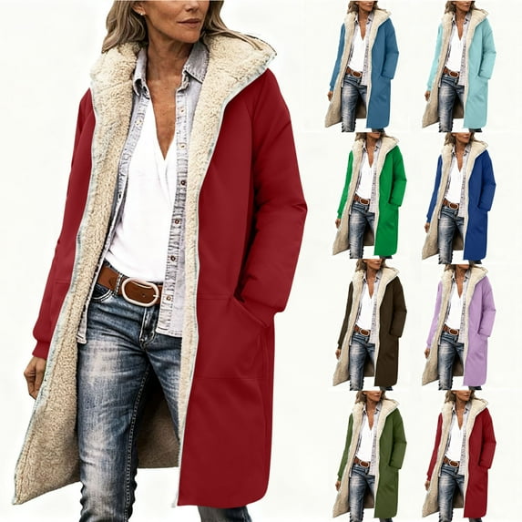 Dazajoo Womens Fleece Lined Long Coat with Hood Trendy Sherpa Down Jackets Winter Warm Parka Outerwear Puffer Jacket,Navy,XL