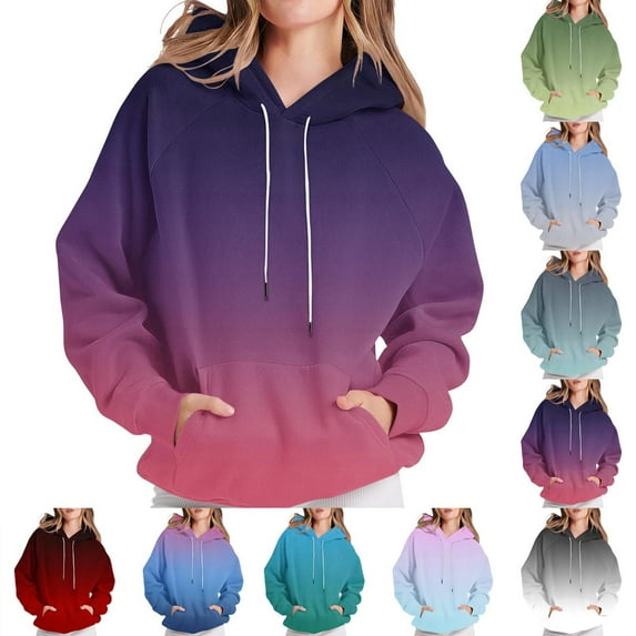 Dazajoo Womens Gradient Hoodie Sweatshirt Long Sleeve Oversized Drawstring Hooded Pullover with Pocket,Sky Blue,M