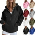 thumbnail image 1 of Dazajoo Womens Half Zip Hoodies Pullover Solid Color Long Sleeve Athletic Drawstring Sweatshirts with Pocket,Pink,M, 1 of 5