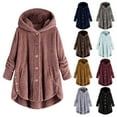thumbnail image 1 of Dazajoo Womens Hooded Cardigan Fuzzy Fleece Oversized Jacket Long Sleeve Button Down Winter Open Front Coats with Pockets,Dark Gray,S, 1 of 4
