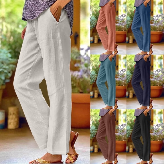 Dazajoo Womens Jogger Pants with Pockets Classic Solid Color Straight Leg Outdoor Sweatpants 2024 Fall Lightweight Elastic Waisted Trousers for Women Prime Today,Brown,XXXL