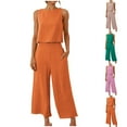 thumbnail image 1 of Dazajoo Womens Linen Sets Plus Size Round Neck Sleeveless Tops and Wide Leg Capri Pants with Pockets 2025 Summer Beach Vacation Lounge Suits,Khaki,XXL, 1 of 9