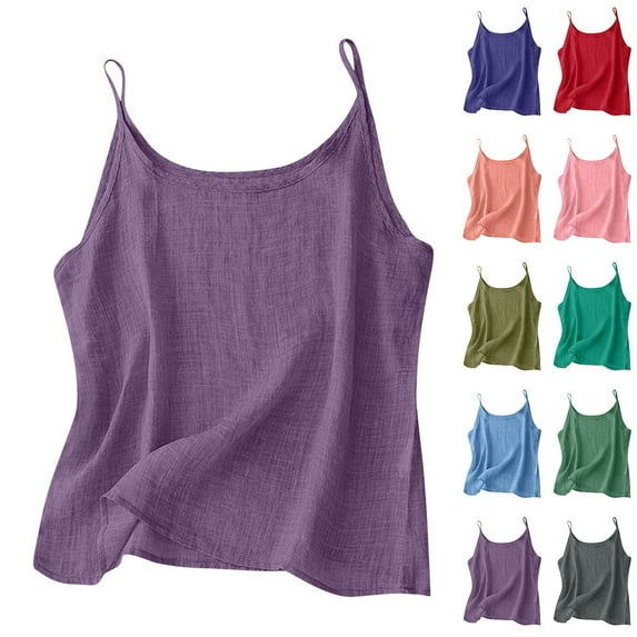 Dazajoo Womens Linen Tank Tops Spring Summer Relaxed Fit Sleeveless Shirts Plus Size Round Neck Spaghetti Strap Camisoles,Green XXXL