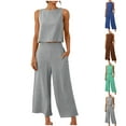 thumbnail image 1 of Dazajoo Womens Linen Two Piece Sets Plus Size Round Neck Sleeveless Tops Matching Wide Leg Capri Pants with Pockets 2025 Summer Beach Vacation Lounge Suits,Green,XXXL, 1 of 9
