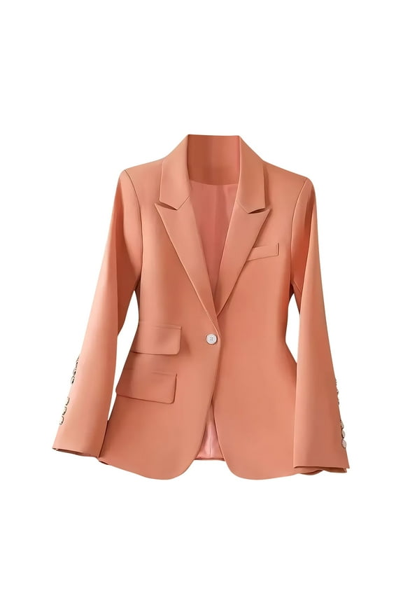 Womens Long Sleeve Blazers Solid Color Notch Lapel Suit Jacket Casual Elegant Office Work Blazer,Orange,L