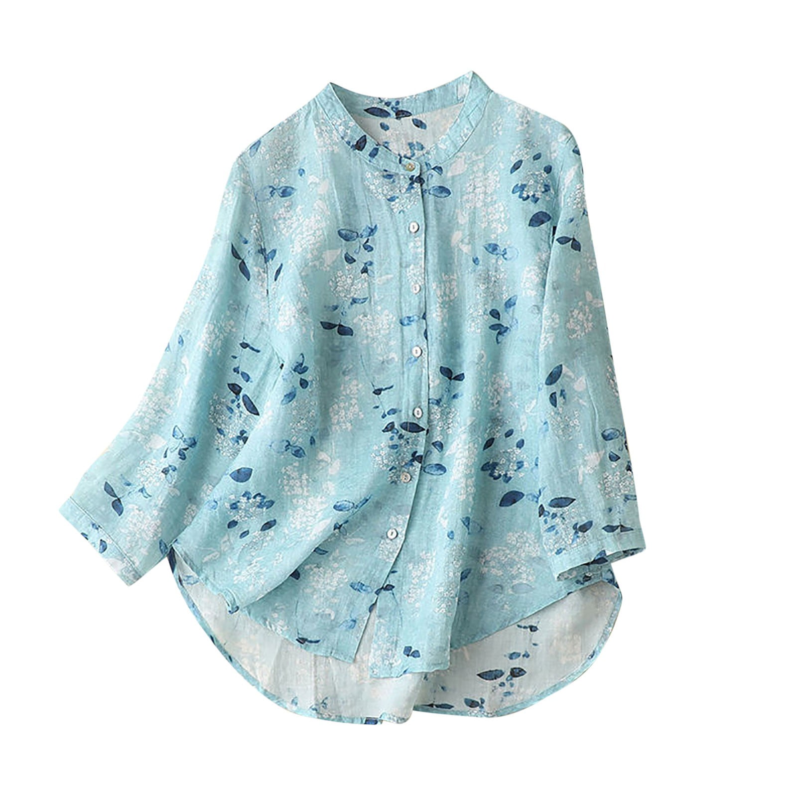 Dazajoo Womens Long Sleeve Cotton Linen Tops Vintage Floral Embroidered ...