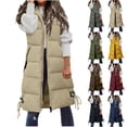 thumbnail image 1 of Dazajoo Womens Long Vest Winter Warm Reversible Coats Sleeveless Fleece Jacket Casual Zipper Hooded Outwear with Pockets,Green,S, 1 of 10