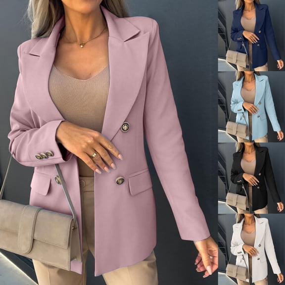 Dazajoo Womens Open Front Suit Jacket Basic Solid Color Lightweight Comfy Blazers 2025 Winter Fall Officer Work Elegant Cardigans,Pink,S