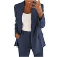 thumbnail image 1 of Dazajoo Womens Plus Size Business Suit Notched Lapel One Button Blazer Matching Elastic Waist Pants with Pockets Formal Office Work Outfit Sets,Dark Blue,XXXXL, 1 of 4