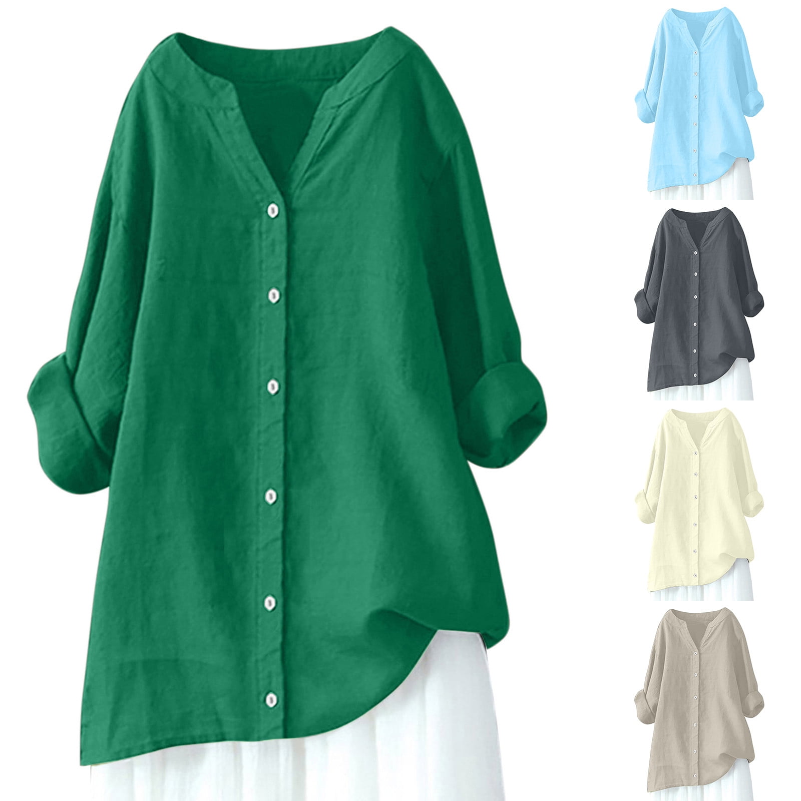 Dazajoo Womens Plus Size Button Down Blouses Dressy Casual Long Sleeve ...