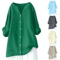 thumbnail image 1 of Dazajoo Womens Plus Size Button Down Blouses Dressy Casual Long Sleeve V Neck Linen Shirts Solid Color Work Tunic Blouses,Green,S, 1 of 8