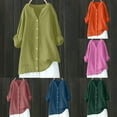 thumbnail image 1 of Dazajoo Womens Plus Size Button Down Linen Shirts Summer Solid Color Long Sleeve Tunic Blouse 2025 Casual V Neck Tops,Green,XXL, 1 of 8
