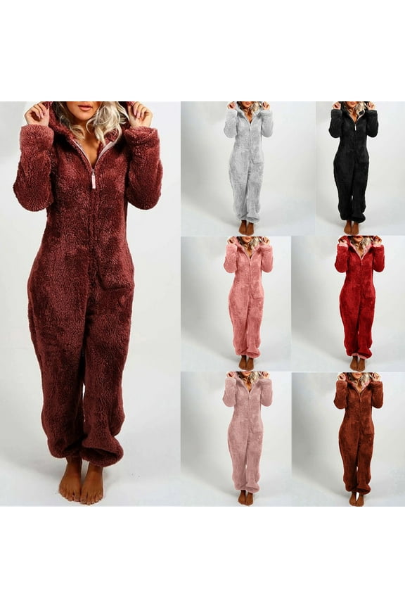 Womens Plus Size Fuzzy Fleece Jumpsuits Cute Cat Ears Zipper Hoodies Pajamas Rompers Winter Thermal Cozy Long Sleeve Sherpa Sleepwear Onesies for Women 2024,Black,XXL
