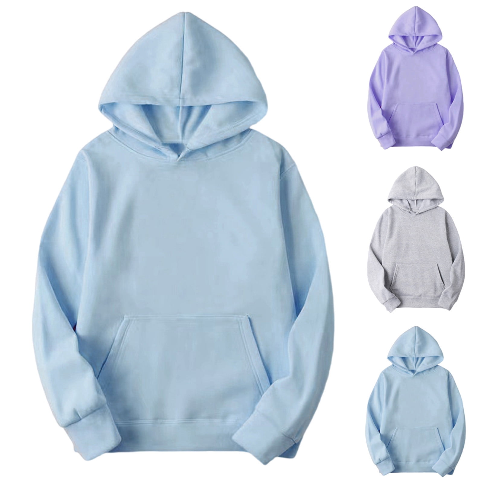 Dazajoo Womens Plus Size Hooded Sweatshirts Long Sleeve Solid Color ...