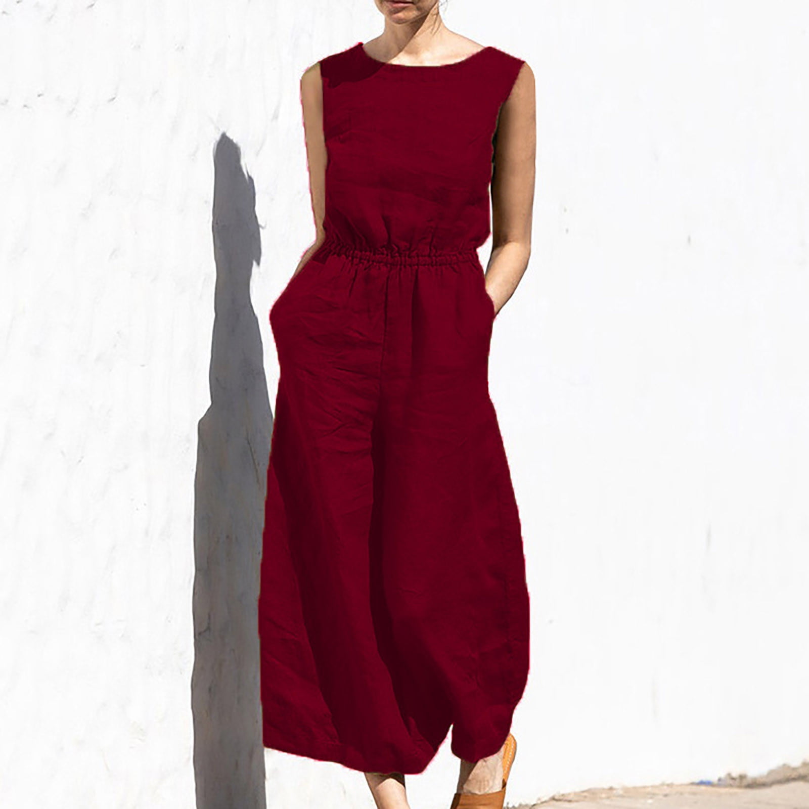 Oversized Cotton Jumpsuit With Print For Women Summer Khaki Style Breathable Comfort