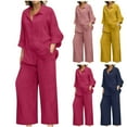 thumbnail image 1 of Dazajoo Womens Plus Size Linen Sets Button Down Long Sleeve Shirts and Wide Leg Elastic Waist Pants with Pockets Summer Solid Color Lounge Suits,Pink,L, 1 of 7