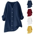 thumbnail image 1 of Dazajoo Womens Plus Size Long Sleeve Linen Shirts Summer Button Down Solid Color Tunic Blouses Casual V Neck Tops,Wine,XXXL, 1 of 5