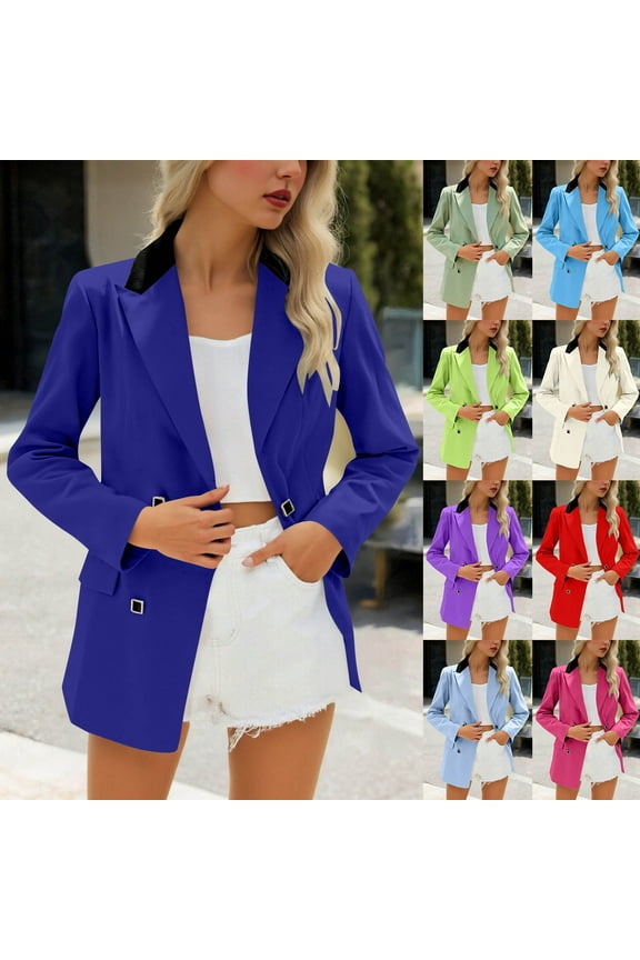 Womens Plus Size Office Work Blazer Business Casual Button Suit Jacket Long Sleeve Lapel Collar Blazers,Purple,XXXXL