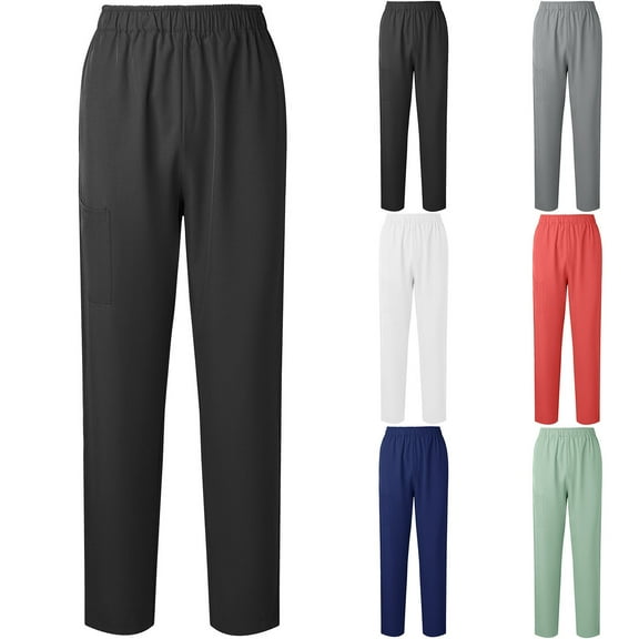 Dazajoo Womens Plus Size Stretch Scrub Pants Lightweight Straight Leg Nursing Pants Elastic Waist Comfy Trousers with Pockets,Black,XXXXXL