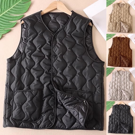 Dazajoo Womens Plus Size Vest Jacket Snap Button Down Sleeveless Jackets with Pockets Winter Casual Warm Down Waistcoat,Coffee,XXXXXL