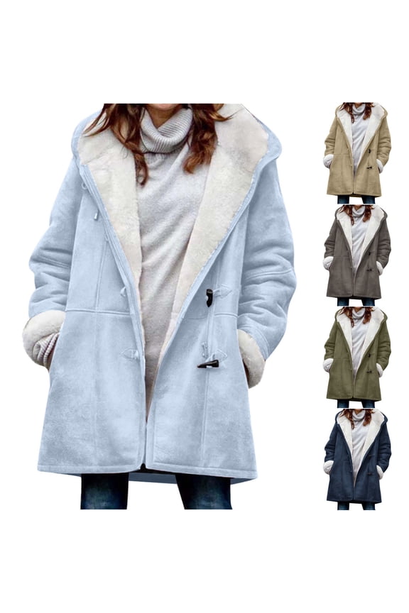 Womens Plus Size Winter Coats Warm Sherpa Fleece Lined Jackets Hooded Parka Faux Suede Pea Coat Outerwear,Gray,XXXXL
