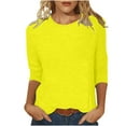 thumbnail image 1 of Dazajoo Womens Pluse Size Tops Solid Color 3/4 Sleeve Basic Tee Blouses Summer Casual Crew Neck Tunic for Women 2024,Yellow,XXXL, 1 of 5