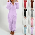 thumbnail image 1 of Dazajoo Weekly Sale Womens Plush Hooded Jumpsuit Sherpa Fuzzy Pajamas Long Sleeve Solid Color Onesie with Pocket Winter Zip Up Warm Rompers Sleepwear,Gray,L, 1 of 9