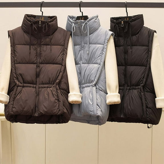 Dazajoo Womens Quilted Sleeveless Jacket Stand Collar Zip Up Down Jackets Winter Warm Lightweight Padded Puffer Vest with Pockets,Gray,M