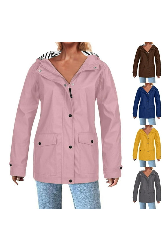Womens Rain Jacket with Hood Waterproof Striped Lined Rain Coat Plus Size Hiking Windbreaker Jackets with Pockets,Yellow,XXXXL