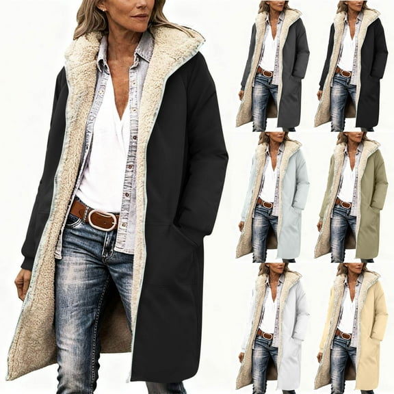 Dazajoo Womens Sherpa Lined Jackets Winter Warm Soft Fleece Zip Up Long Hoodies Outdoor Windproof Shacket Coats with Pockets,Gray,S