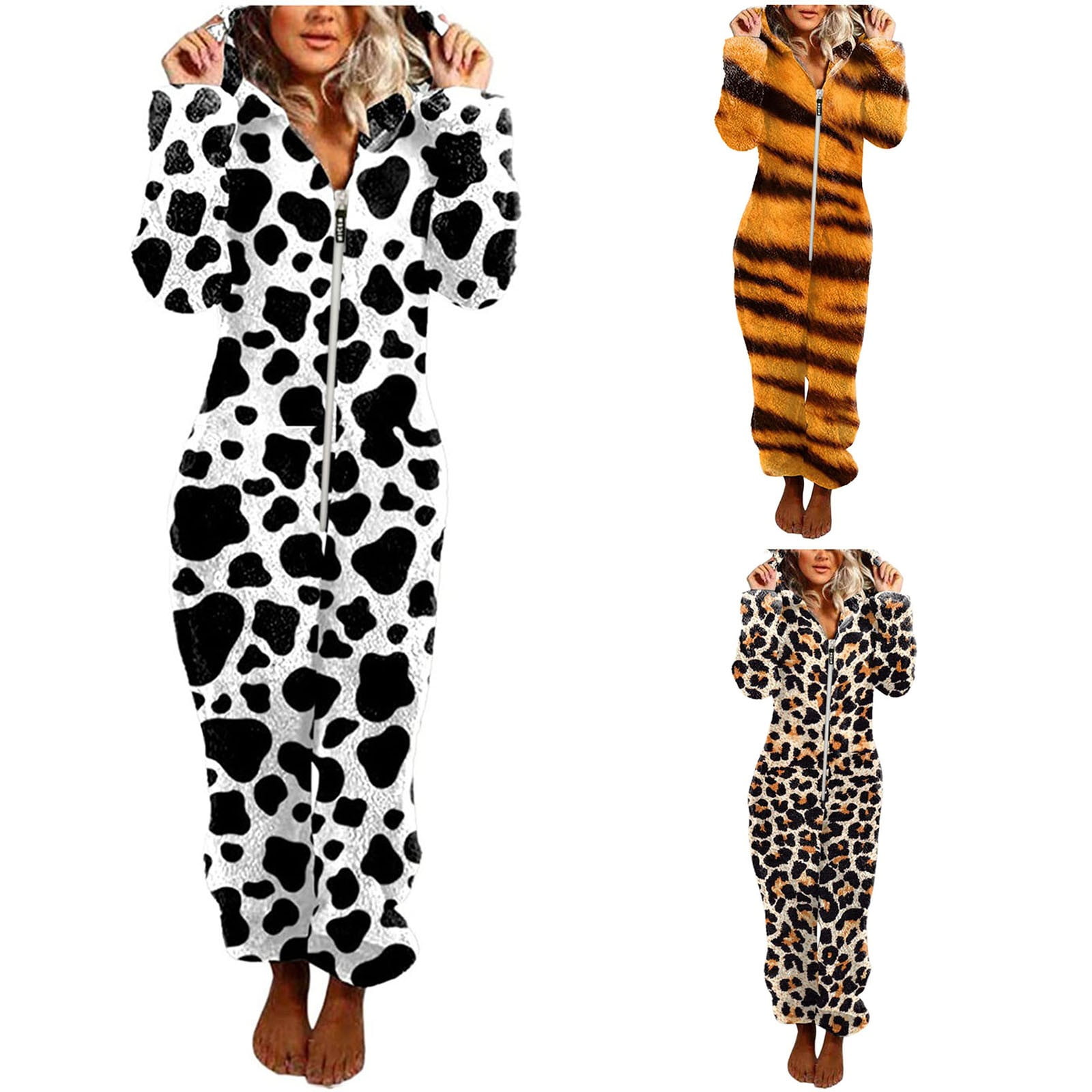 FANSU Unisex Heren Print Onesie Zip Up All in One Hooded Jumpsuit, Volwassen Stijlvolle Playsuit Hoodie Warme Pyjama Nachtkleding Plus Size