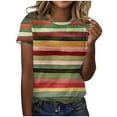 thumbnail image 1 of Dazajoo Womens Short Sleeve Crew Neck T Shirts 2024 Trendy Rainbow Colorful Striped Tops for Women Summer Casual Blouses,Blue,M, 1 of 4