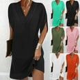 thumbnail image 1 of Dazajoo Womens Solid V Neck Mini Dress Casual Loose Batwing Short Sleeve Ruched Summer Elegant Flowy Short Beach Dress,Orange,XXL, 1 of 7