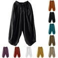 thumbnail image 1 of Dazajoo Womens Summer Cotton Linen Pants Wide Leg Solid Color Loose Fit Pants with Pockets 2024 Summer Comfy Elastic Waist Pants for Women,Blue,M, 1 of 4