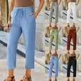 thumbnail image 1 of Dazajoo Women Summer Linen Pants Casual Solid Color Straight Leg Pants with Pockets Soft Drawstring Elastic Waisted Casual Trousers,Blue,XXXXXL, 1 of 7