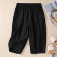 thumbnail image 1 of Dazajoo Womens Summer Shorts Clearance Sale Women's Plus Size Bermuda Shorts with Pockets Cotton Linen Knee Length Pleated Shorts 2024 Summer Solid Color Loose Elastic Waist Pants for Women,Black,M, 1 of 4
