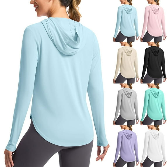 Dazajoo Womens Sun Shirt with Hoodie Long Sleeve Sun Protection Shirts Lightweight Hiking Athletic Jackets,Purple,XL