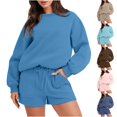 thumbnail image 1 of Dazajoo Womens Sweatshirt Suits 2 Piece Long Sleeve Pullover Matching Drawstring Shorts with Pockets Lightweight Oversized Athletic Sets,Brown,S, 1 of 8