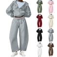 thumbnail image 1 of Dazajoo Womens Tracksuits 2 Piece Set Zip Up Hoodies Matching Straight Leg Pants with Pockets Fall Winter Workout Jogger Lounge Sets,Brown,L, 1 of 10