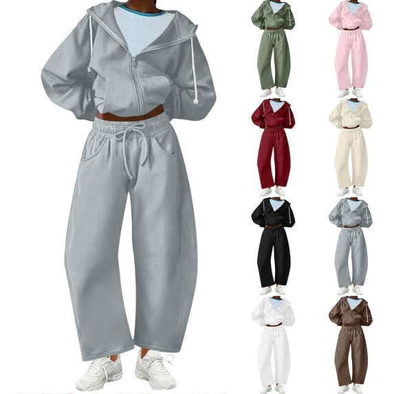 Dazajoo Womens Tracksuits 2 Piece Set Zip Up Hoodies Matching Straight Leg Pants with Pockets Fall Winter Workout Jogger Lounge Sets,Brown,L
