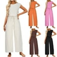 thumbnail image 1 of Dazajoo Womens Two Piece Lounge Set Summer Cap Sleeve Crop Tanks with Drawstring Wide Leg Pants Solid Color Elegant Suits Holiday Deals,Coffee,S, 1 of 6