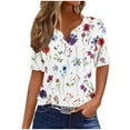 thumbnail image 1 of Dazajoo Womens Vintage Floral Print Tshirts Casual Short Sleeve Blouse Button Henley V Neck Shirt 2024 Summer Boho Plus Size Tunic Tops for Women,White,XXL, 1 of 5